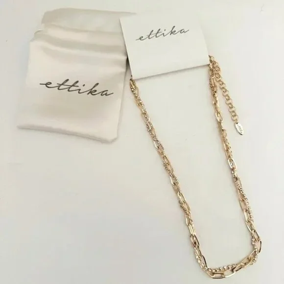 NWT Ettika Double Interlocking Gold Chain Link Necklace - Picture 1 of 6
